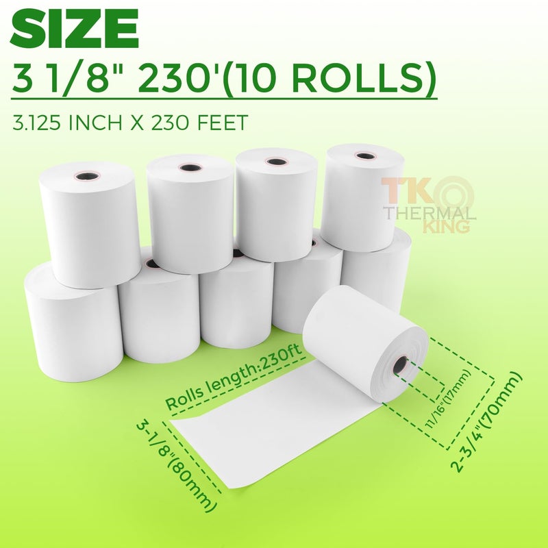 TK Thermal King  (10 Rolls) 3 1/8"" 230' feet White Thermal Paper Cash Register POS Receipt  Fits All Credit Card Terminal Printing Credit Card Paper Point Of Sale Cash Register White - Image 2